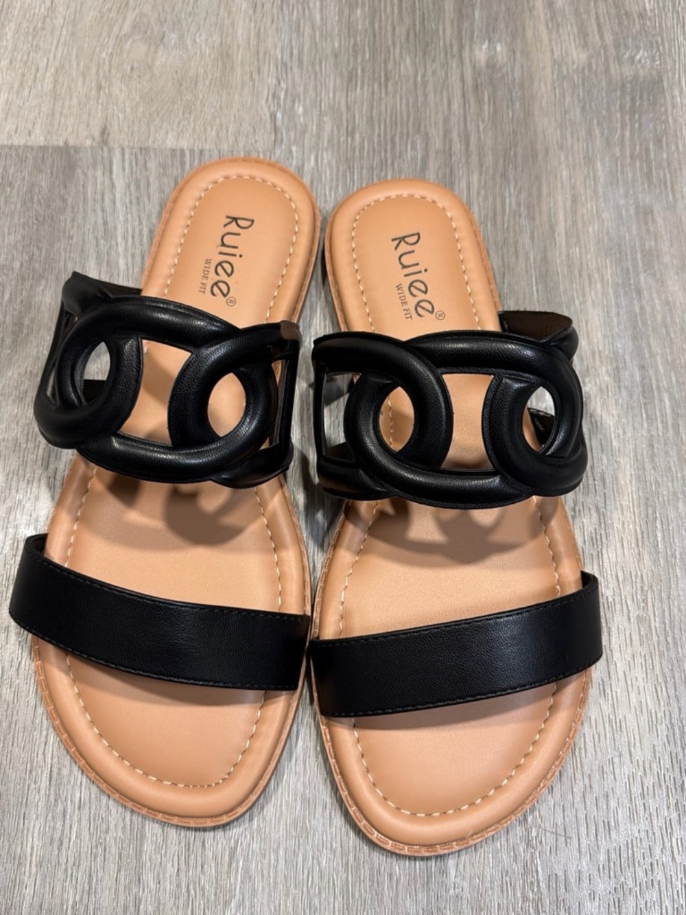 Black Slide Sandals with Decorative Loop Strap